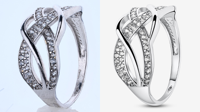 Professional jewelry retoucher performing high-end jewelry retouching